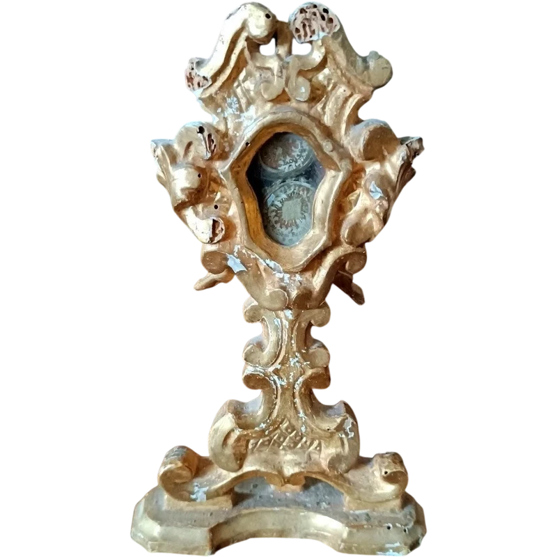 Reliquiario in legno dorato XVIII secolo ,reliquie di San Filippo benizi e San gregorio