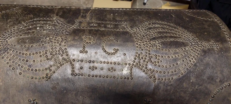 ANTIQUE SMALL STUDDED LEATHER TRUNK XVIII CENTURY ITALY