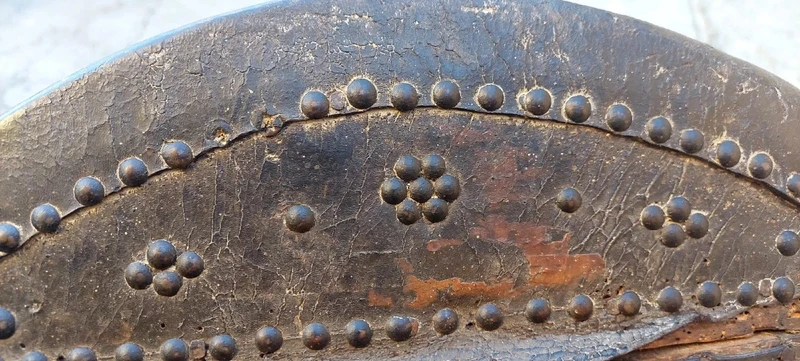 ANTIQUE SMALL STUDDED LEATHER TRUNK XVIII CENTURY ITALY