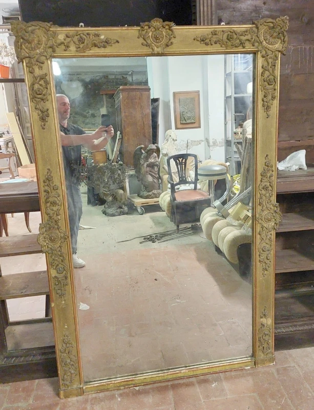 Beautiful Antique Wood and Golden Pastel Mirror