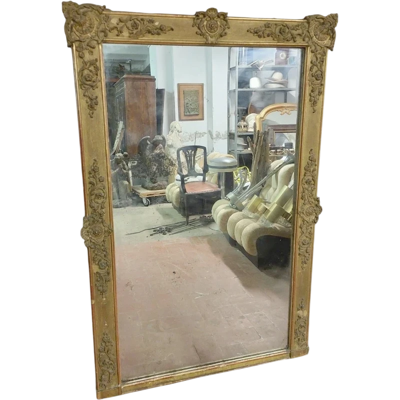 Beautiful Antique Wood and Golden Pastel Mirror