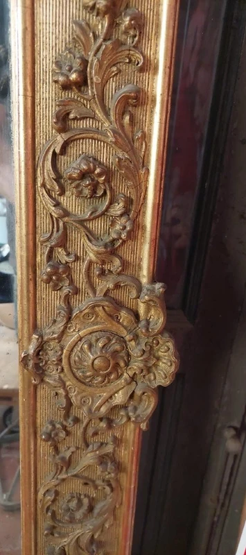 Beautiful Antique Wood and Golden Pastel Mirror