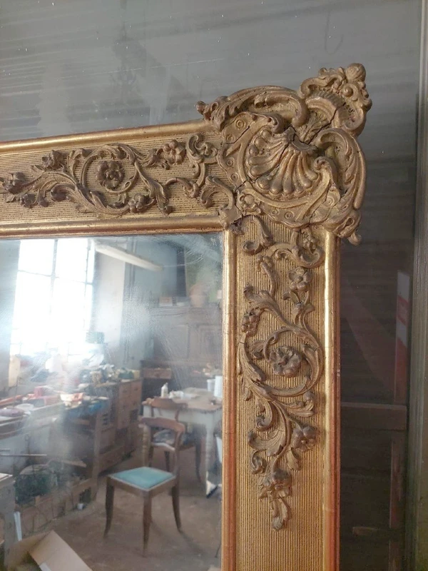 Beautiful Antique Wood and Golden Pastel Mirror