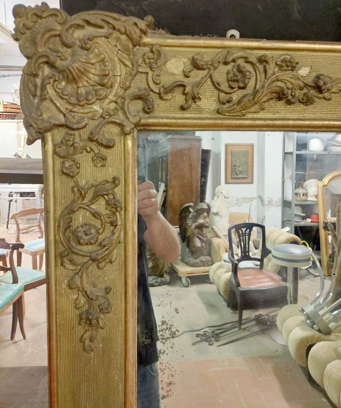 Beautiful Antique Wood and Golden Pastel Mirror