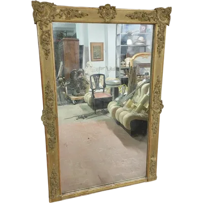 Beautiful Antique Wood and Golden Pastel Mirror