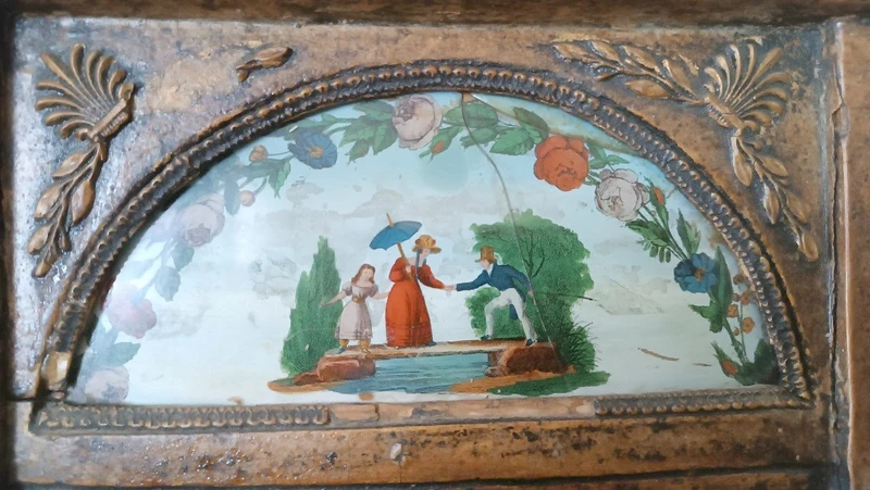 small antique empire mirror gilded wood painted on glass