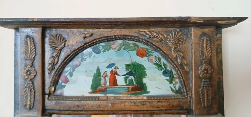 small antique empire mirror gilded wood painted on glass