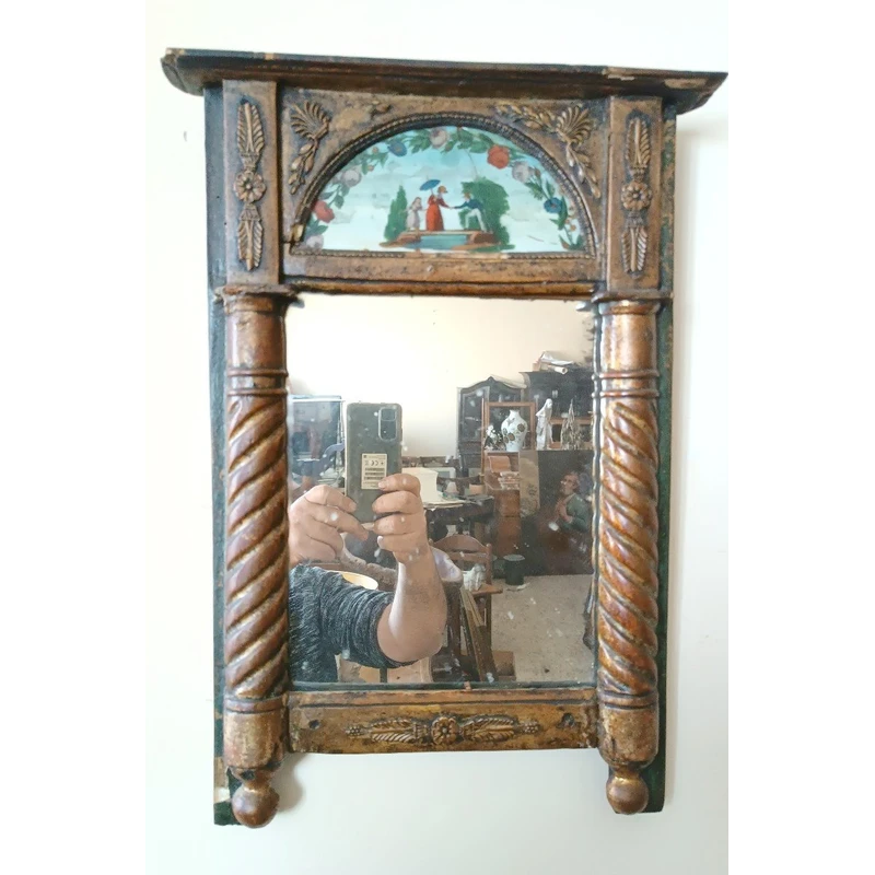 small antique empire mirror gilded wood painted on glass