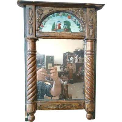 small antique empire mirror gilded wood painted on glass