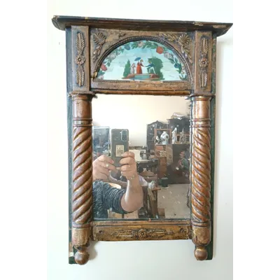 small antique empire mirror gilded wood painted on glass