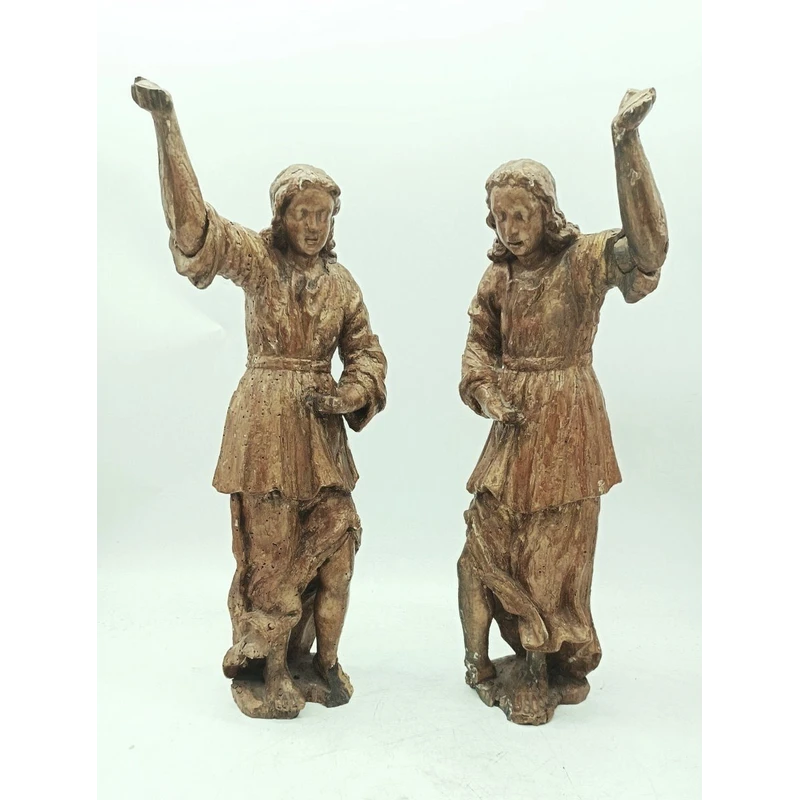 Antique Couple gilded wood carvings angels REGGICERO