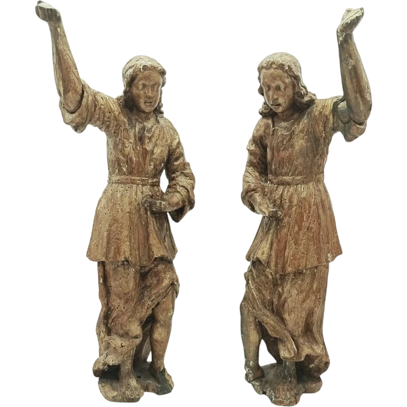 Antique Couple gilded wood carvings angels REGGICERO