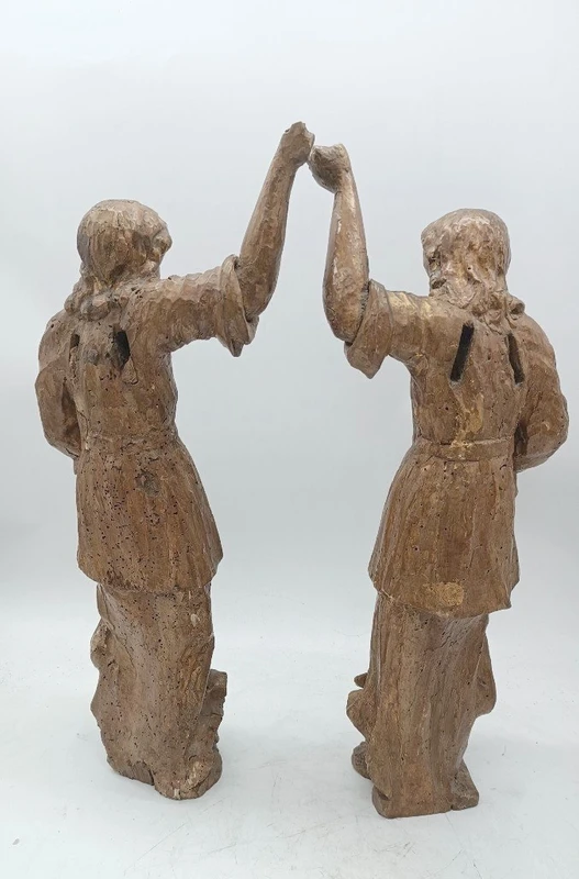 Antique Couple gilded wood carvings angels REGGICERO