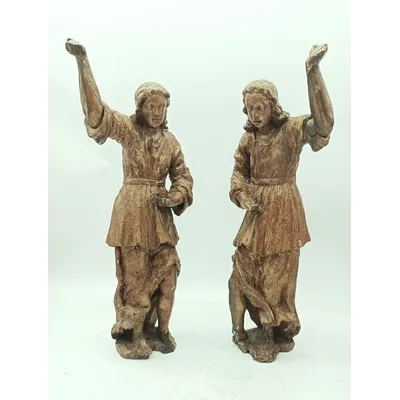 Antique Couple gilded wood carvings angels REGGICERO