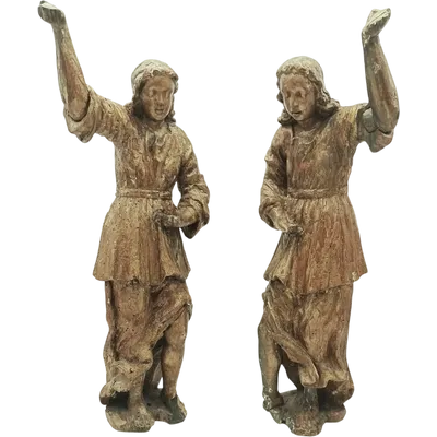 Antique Couple gilded wood carvings angels REGGICERO
