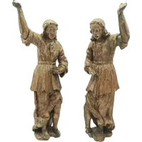 Antique Couple gilded wood carvings angels REGGICERO