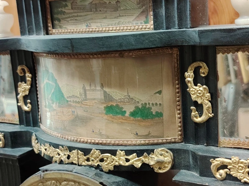 Bidermaier temple clock in ebonized wood and gilt alabaster columns 19th century