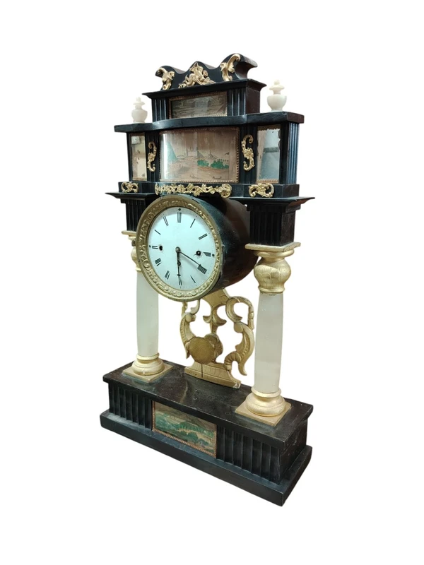 Bidermaier temple clock in ebonized wood and gilt alabaster columns 19th century