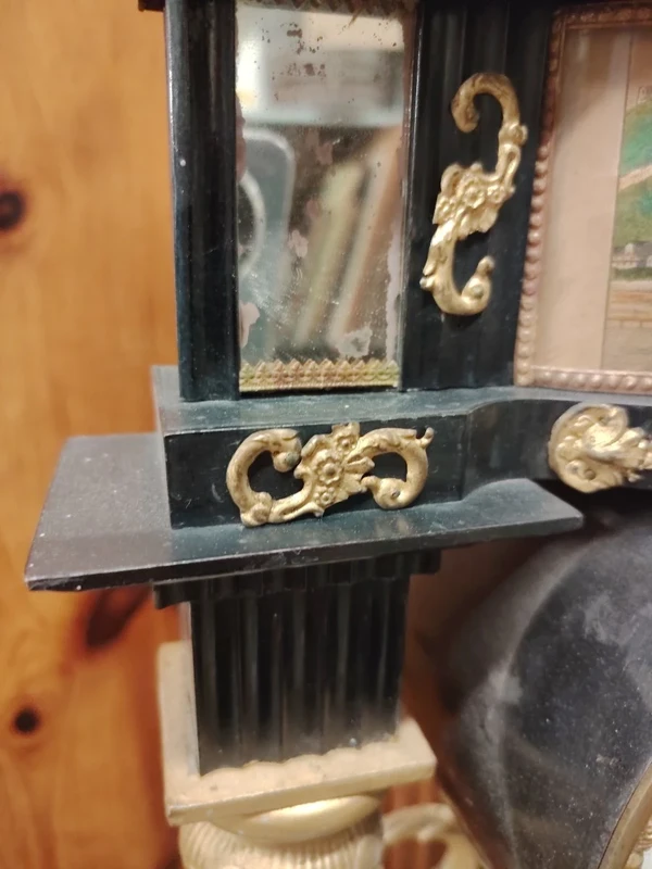 Bidermaier temple clock in ebonized wood and gilt alabaster columns 19th century