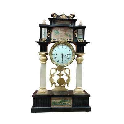 Bidermaier temple clock in ebonized wood and gilt alabaster columns 19th century