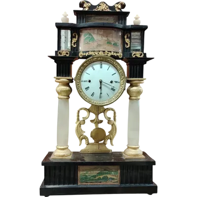 Bidermaier temple clock in ebonized wood and gilt alabaster columns 19th century