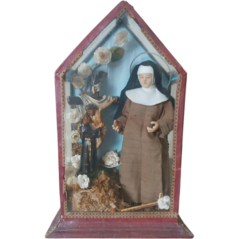 SHRINE WITH SANTA CHIARA D'ASSISI AND CHRIST IN WAX XIX CENTURY