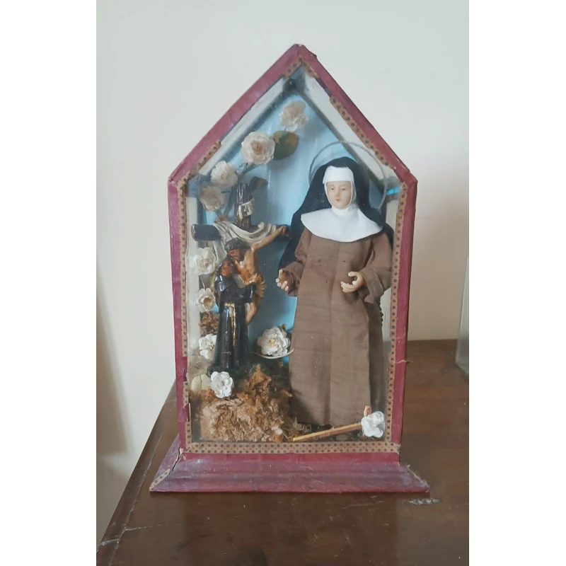 SHRINE WITH SANTA CHIARA D'ASSISI AND CHRIST IN WAX XIX CENTURY