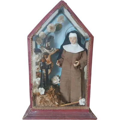 SANCTUAIRE AVEC SAINTE CHIARA D'ASSISI ET LE CHRIST EN CIRE XIXE SIÈCLE