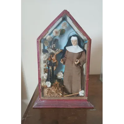 SHRINE WITH SANTA CHIARA D'ASSISI AND CHRIST IN WAX XIX CENTURY