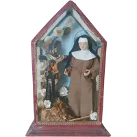 SHRINE WITH SANTA CHIARA D'ASSISI AND CHRIST IN WAX XIX CENTURY