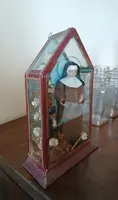 SHRINE WITH SANTA CHIARA D'ASSISI AND CHRIST IN WAX XIX CENTURY