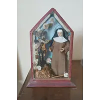 SHRINE WITH SANTA CHIARA D'ASSISI AND CHRIST IN WAX XIX CENTURY