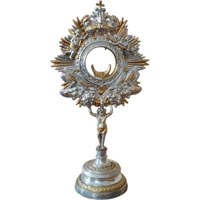 Silver-plated metal halo monstrance late 1800s,Italian manufacture