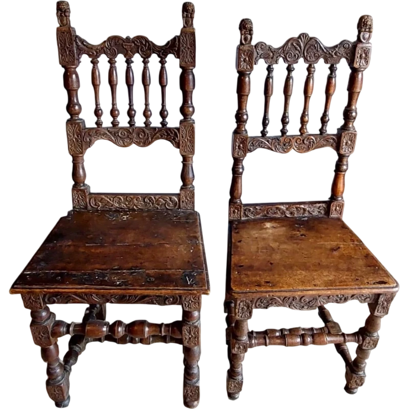 Pair of Carved Chairs Italian Manufacture Of The Seventeenth Century Rare