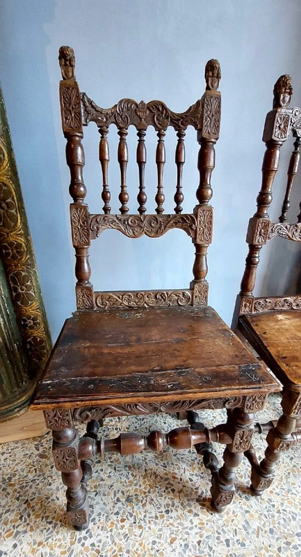 Pair of Carved Chairs Italian Manufacture Of The Seventeenth Century Rare
