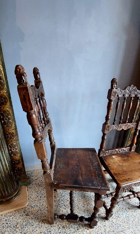 Pair of Carved Chairs Italian Manufacture Of The Seventeenth Century Rare
