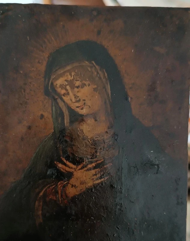 Peinture ancienne sur cuivre représentant la Vierge Marie 17e/18e siècle