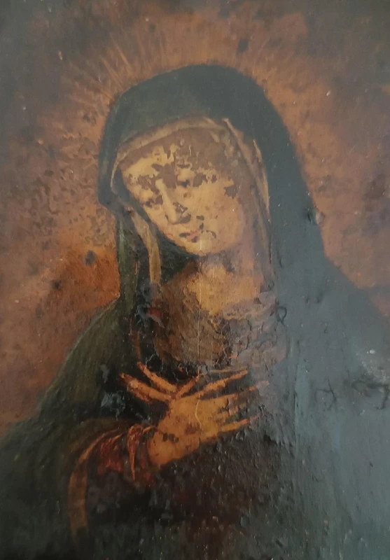 Peinture ancienne sur cuivre représentant la Vierge Marie 17e/18e siècle