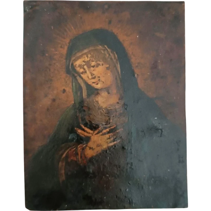 Peinture ancienne sur cuivre représentant la Vierge Marie 17e/18e siècle