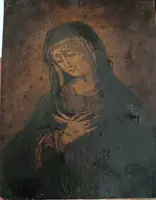 Peinture ancienne sur cuivre représentant la Vierge Marie 17e/18e siècle