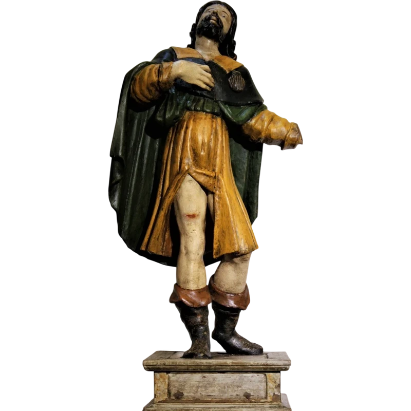 Scultura lignea policroma,San Rocco su basamento.