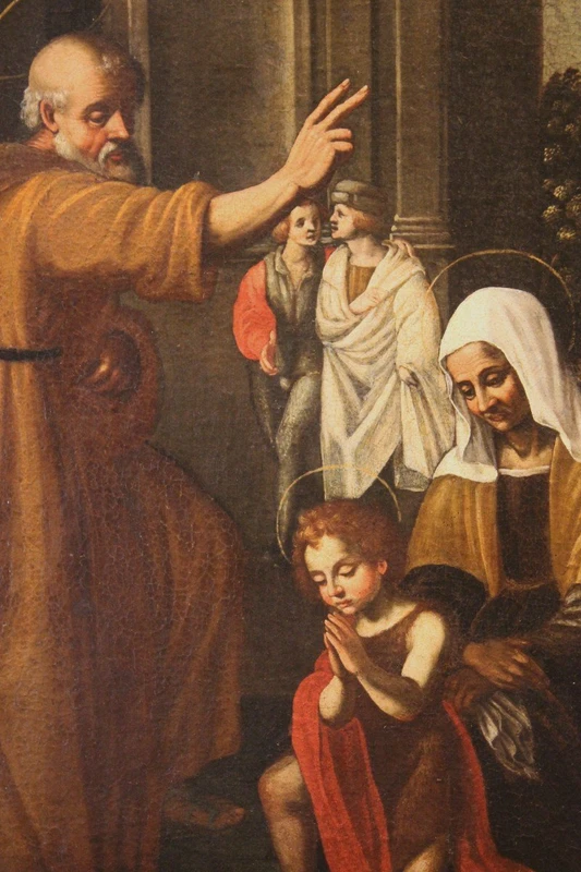 Sacra Famiglia  ( San Giovannino Elisabetta e Zaccaria ) dipinto olio su tela.