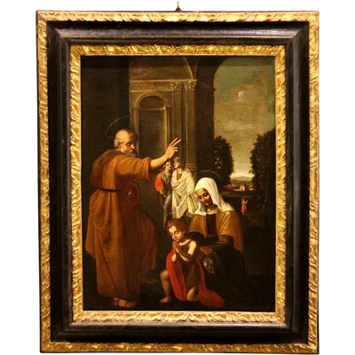 Holy Family ( St. John Elizabeth and Zechariah ) oil painting on canvas.
