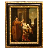 Sacra Famiglia  ( San Giovannino Elisabetta e Zaccaria ) dipinto olio su tela.