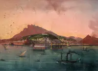 "Il golfo di Napoli varcato dal piroscafo Real Ferdinando I°", tempera su carta.