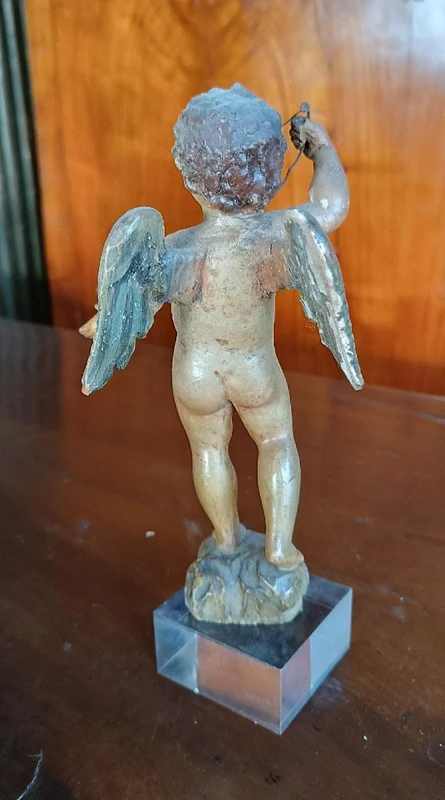 Petit angelot ancien en bois polychrome -Italie 18ème siècle