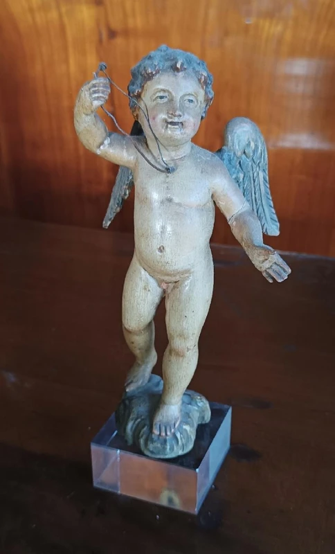 Petit angelot ancien en bois polychrome -Italie 18ème siècle