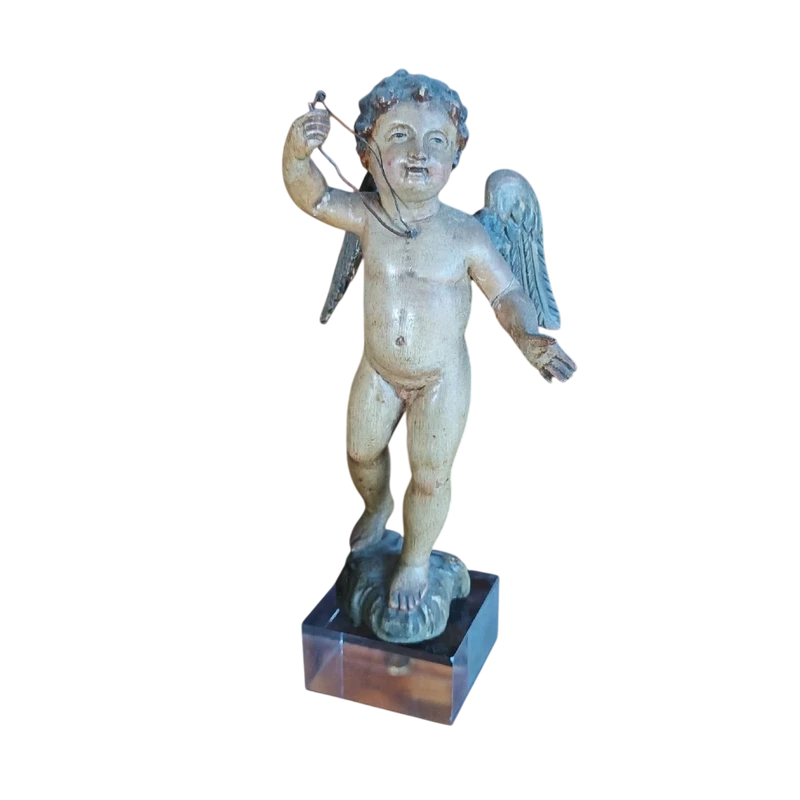 Petit angelot ancien en bois polychrome -Italie 18ème siècle