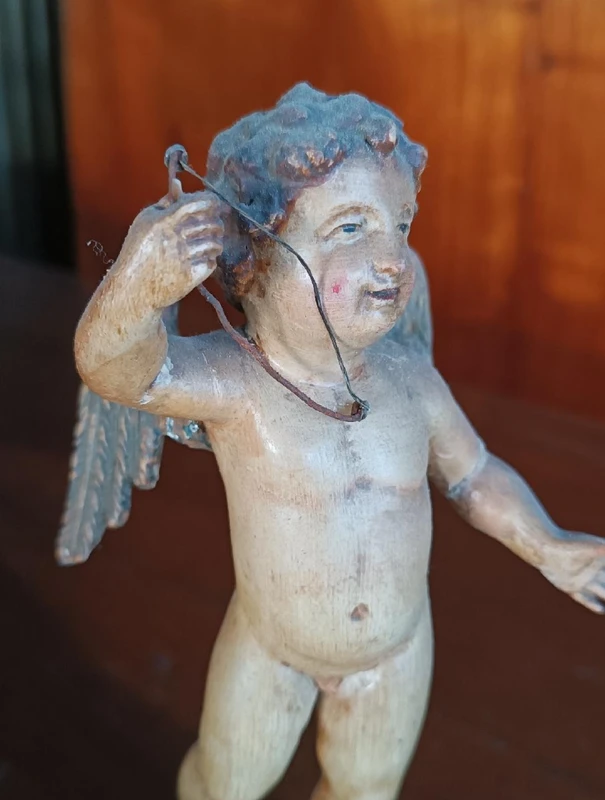 Petit angelot ancien en bois polychrome -Italie 18ème siècle