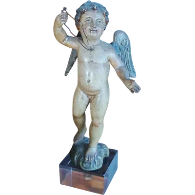 Antique small cherub in polychrome wood -Italy 18th century